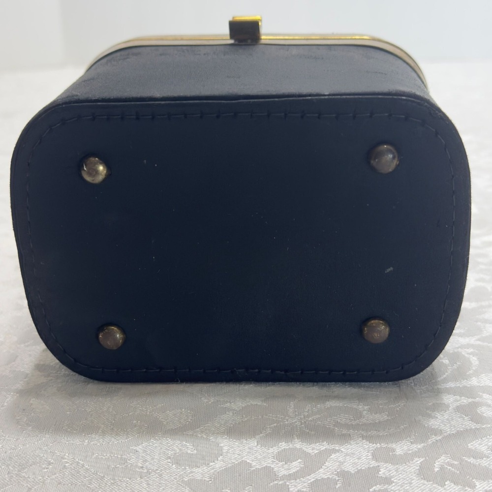 Vintage Black Box Top Handbag Brass Accent Purse Needle Point Petit Tapestry 60s - Picture 4 of 12